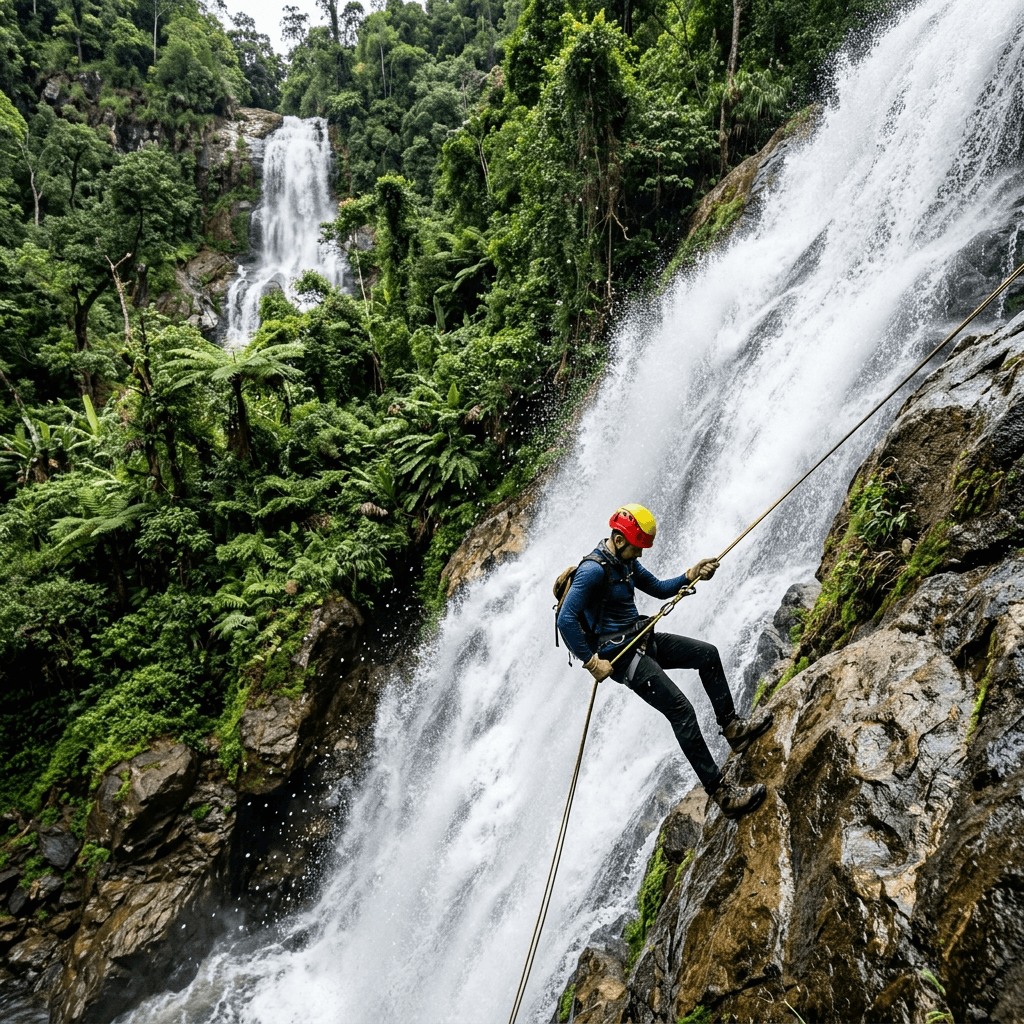 Waterfall abseiling in Kitulgala